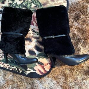Ralph Lauren Black Fur and Leather Boots, Sz. 8